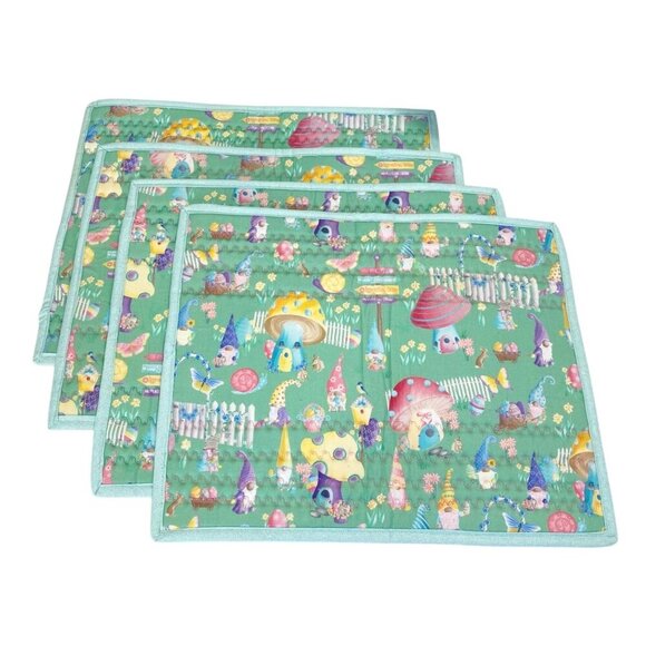 Spring Garden Easter Gnomes Table Placemats 4PC Set Eggs Butterflies Quilted - Picture 2 of 5